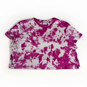 Women's Tie-Dye Crop Top T Shirt‎ Size 12 Pink & White Polly Brand